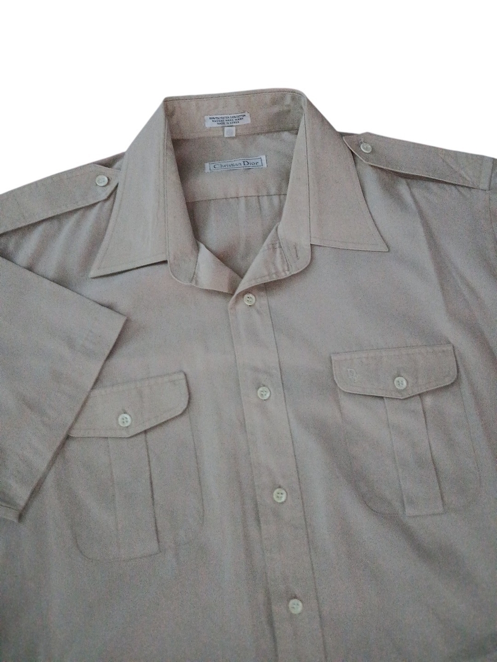 Christian Dior Monsieur 1990s Cotton Point Collar Beige Shirt XL